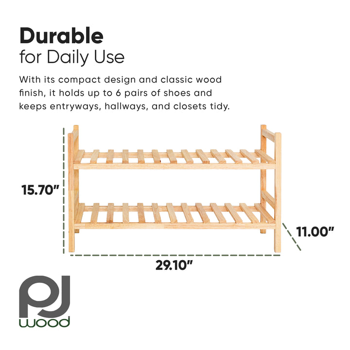 PJ Wood Stackable Wood Shoe Rack Organizer Shelf Closet Entryway Bedroom Natural