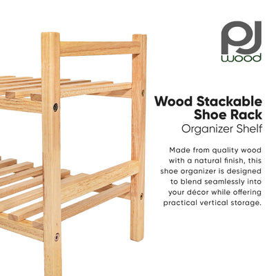 PJ Wood Stackable Wood Shoe Rack Organizer Shelf Closet Entryway Bedroom Natural - VMInnovations