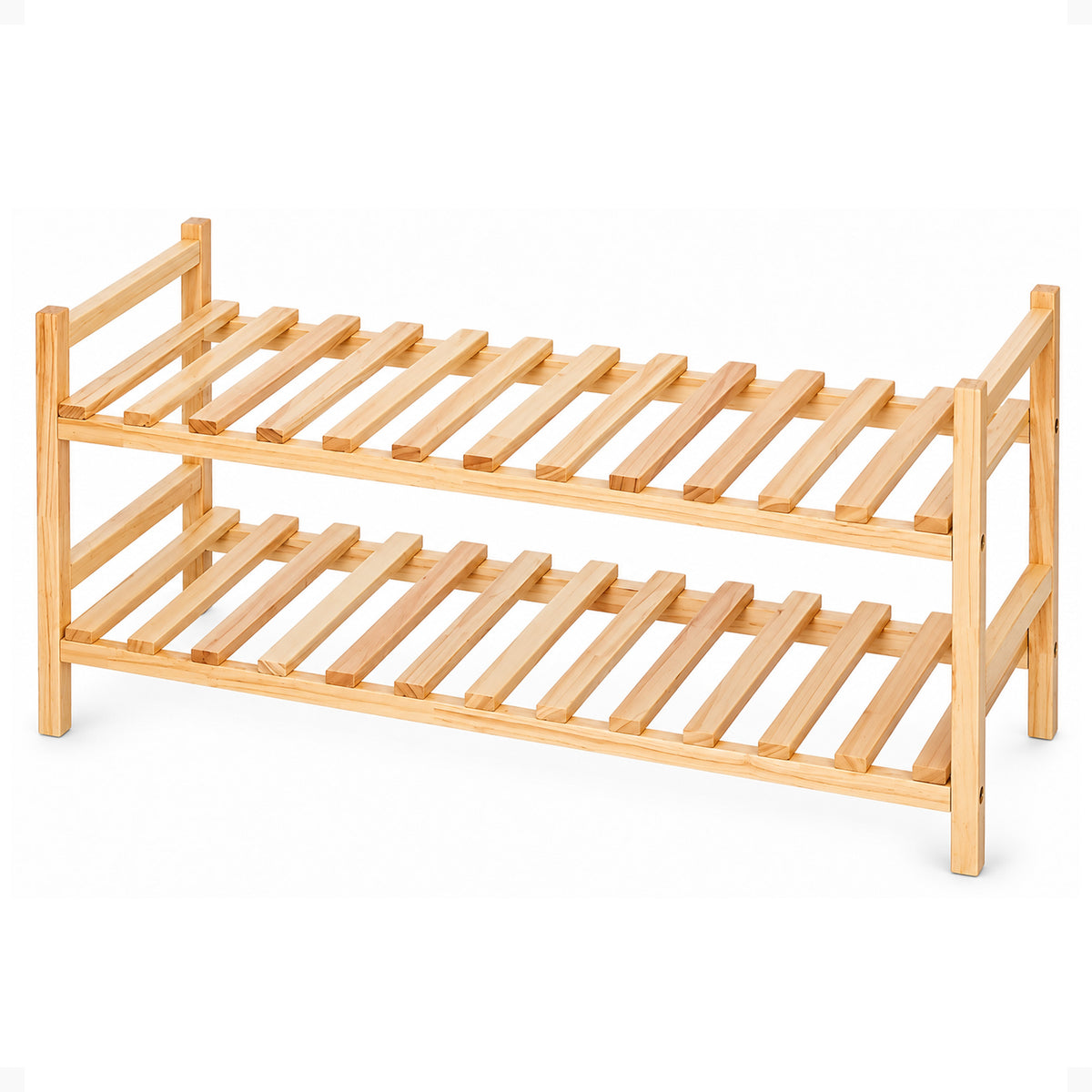 PJ Wood Stackable Wood Shoe Rack Organizer Shelf Closet Entryway Bedroom Natural - VMInnovations