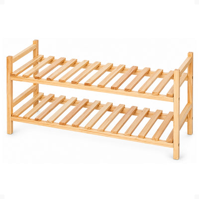 PJ Wood Stackable Wood Shoe Rack Organizer Shelf Closet Entryway Bedroom Natural - VMInnovations
