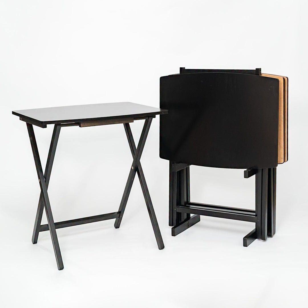 PJ Wood 5 Pack XL Oversize Tray Table Set for Living Room or Kitchen, Black