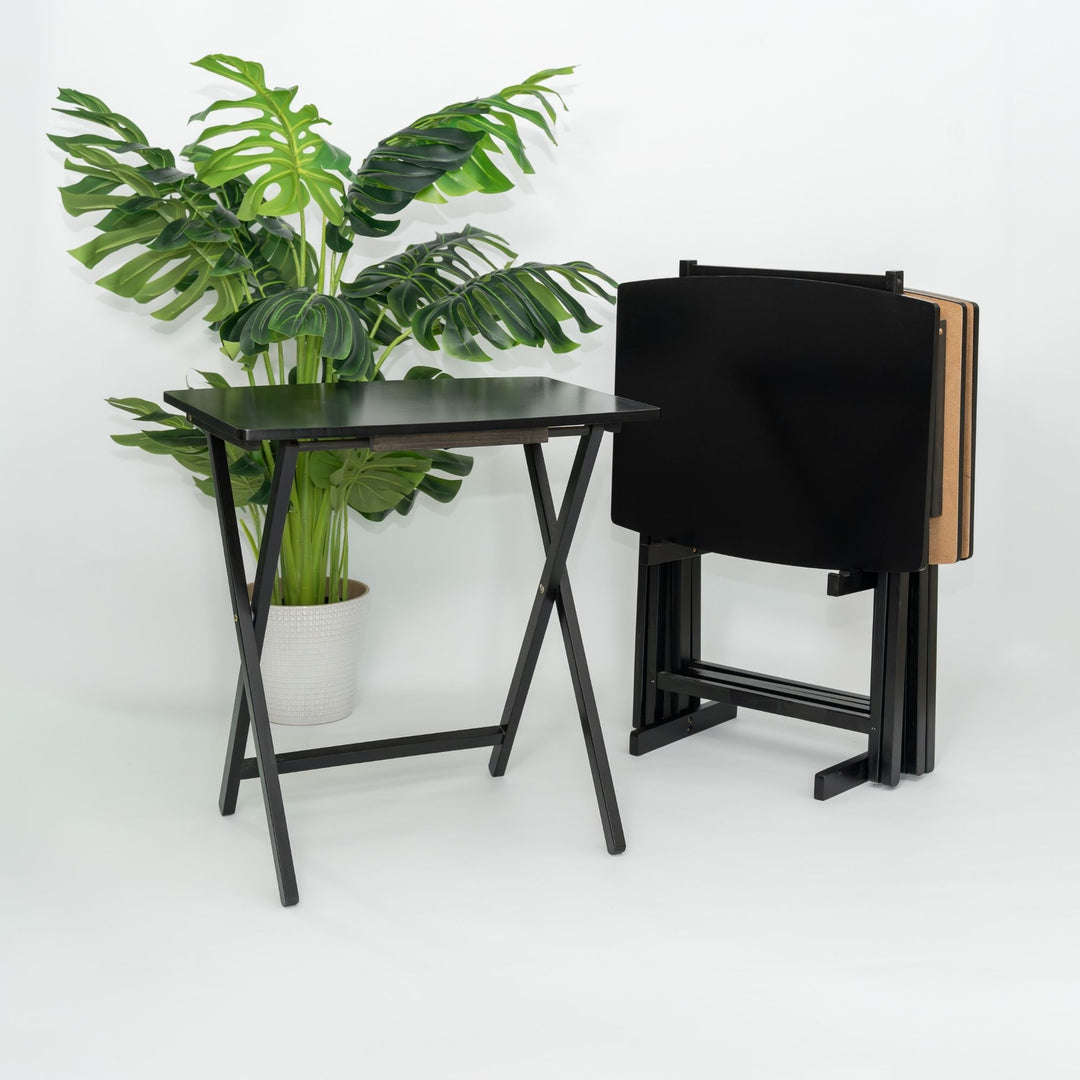 PJ Wood 5 Pack XL Oversize Tray Table Set for Living Room or Kitchen, Black