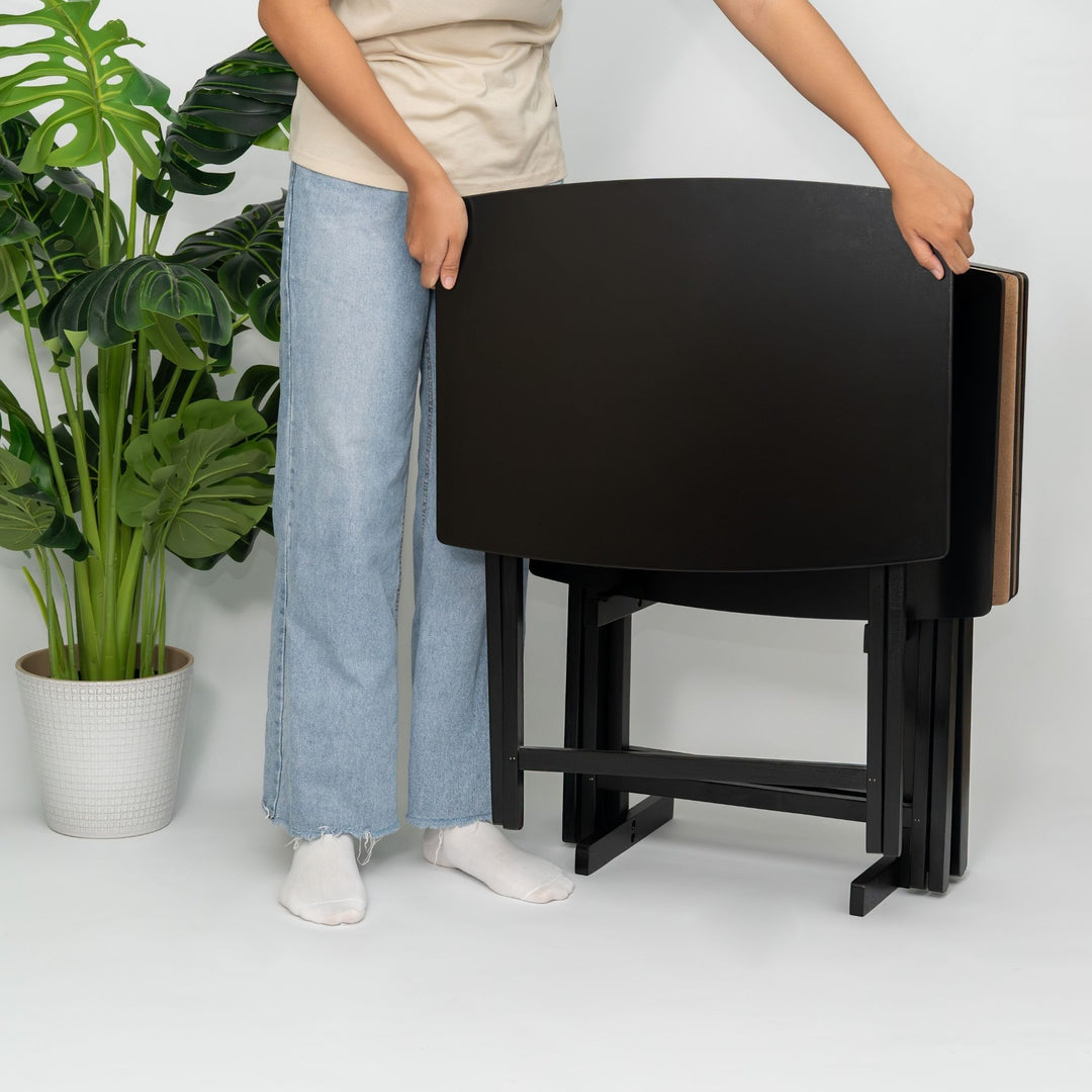 PJ Wood 5 Pack XL Oversize Tray Table Set for Living Room or Kitchen, Black