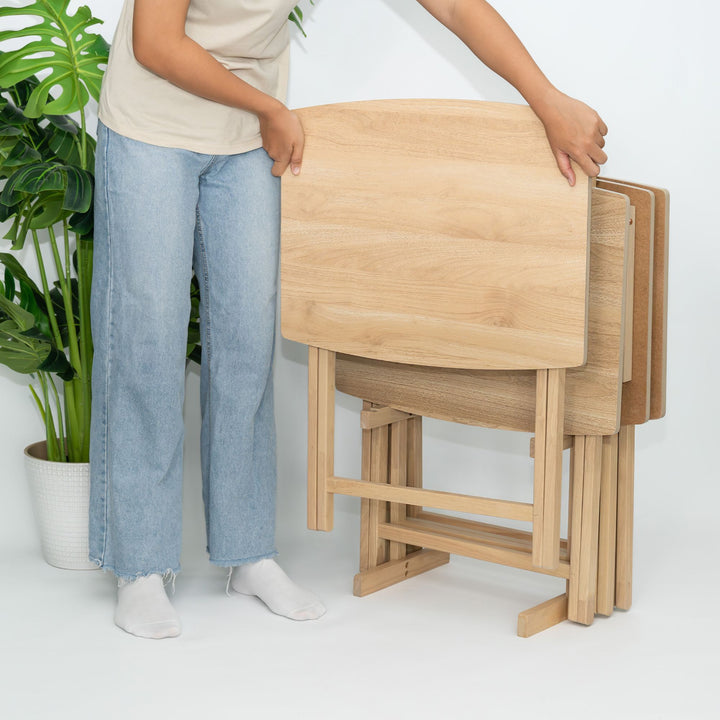 PJ Wood 5 Pack XL Oversize Tray Table for Living Room or Kitchen, Natural Wood