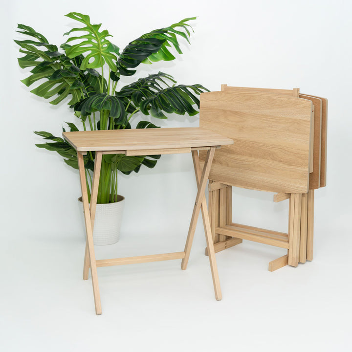 PJ Wood 5pk XL Oversize Tray Table for Living Room or Kitchen, Wood (Used)