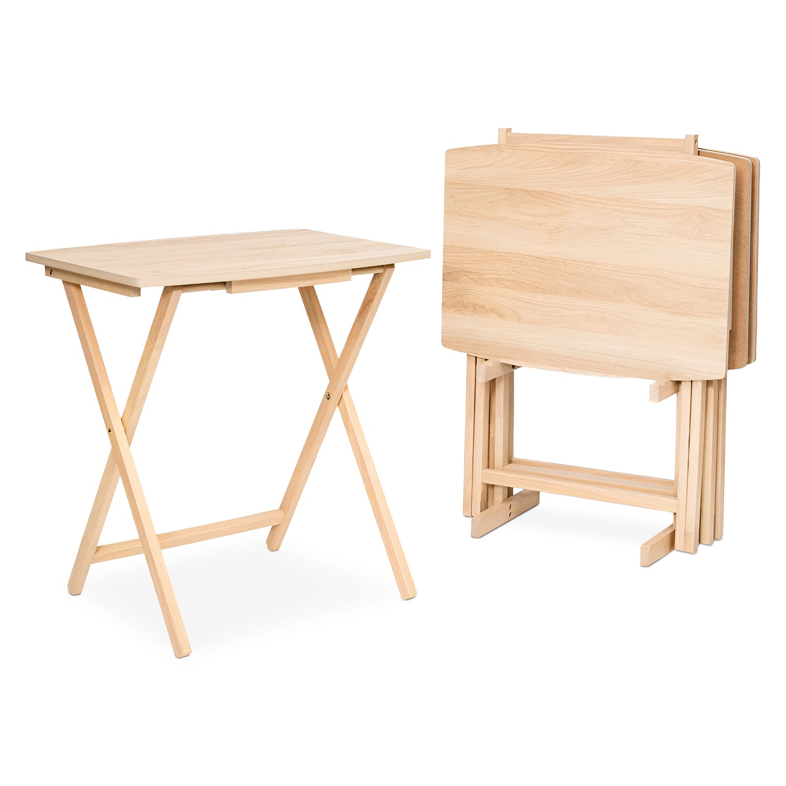 PJ Wood 5 Pack XL Oversize Tray Table for Living Room or Kitchen, Natural Wood - VMInnovations