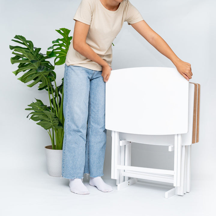 PJ Wood 5 Pack XL Oversize Tray Table Set for Living Room or Kitchen Wht (Used)