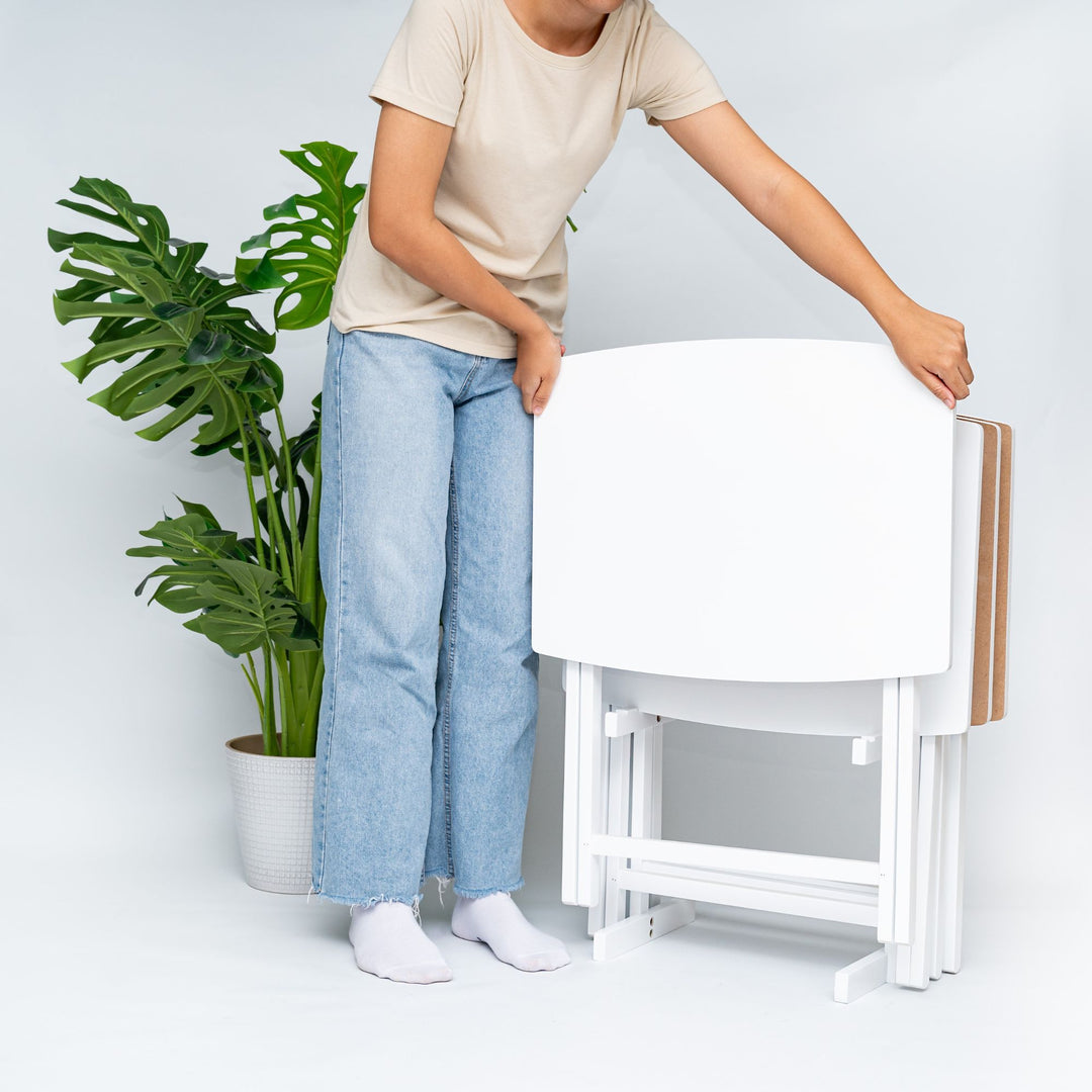 PJ Wood 5 Pack XL Oversize Tray Table Set for Living Room or Kitchen Wht (Used)