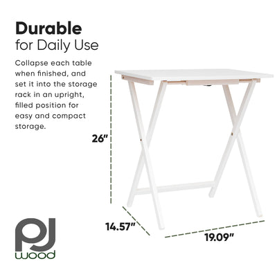 PJ Wood 5 Pack XL Oversize Tray Table Set for Living Room or Kitchen Wht (Used) - VMInnovations