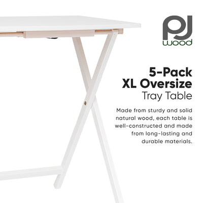 PJ Wood 5 Pack XL Oversize Tray Table Set for Living Room or Kitchen Wht (Used) - VMInnovations
