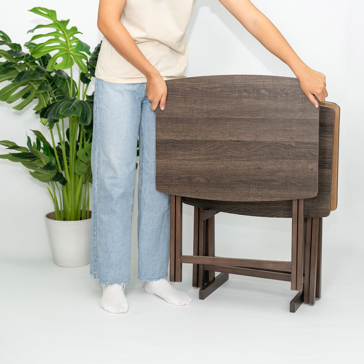 PJ Wood 5pk Oversize Tray Table, Living Room or Kitchen, Rustic Espresso (Used) - VMInnovations