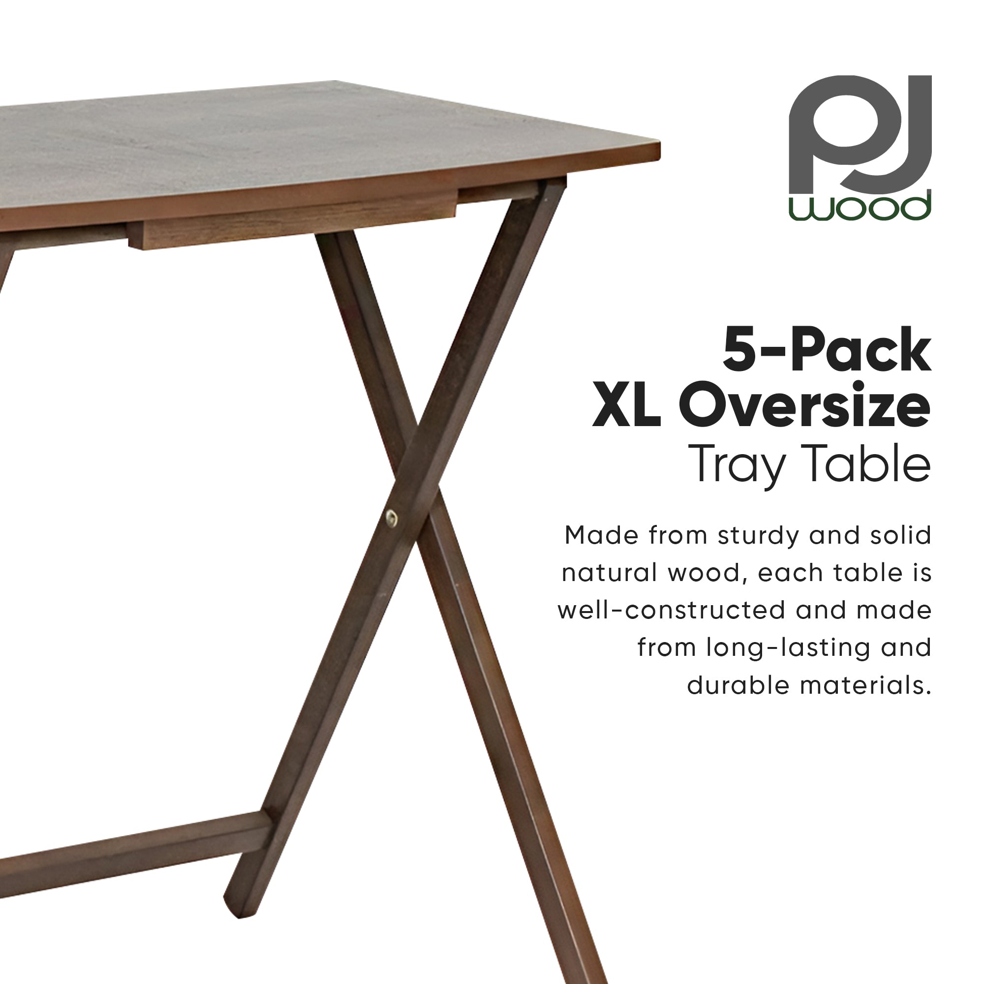 PJ Wood 5pk Oversize Tray Table, Living Room or Kitchen, Rustic Espresso (Used) - VMInnovations
