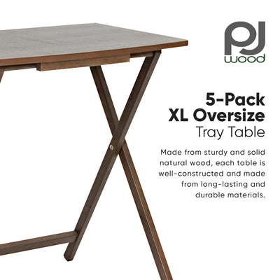 PJ Wood 5pk Oversize Tray Table, Living Room or Kitchen, Rustic Espresso (Used) - VMInnovations