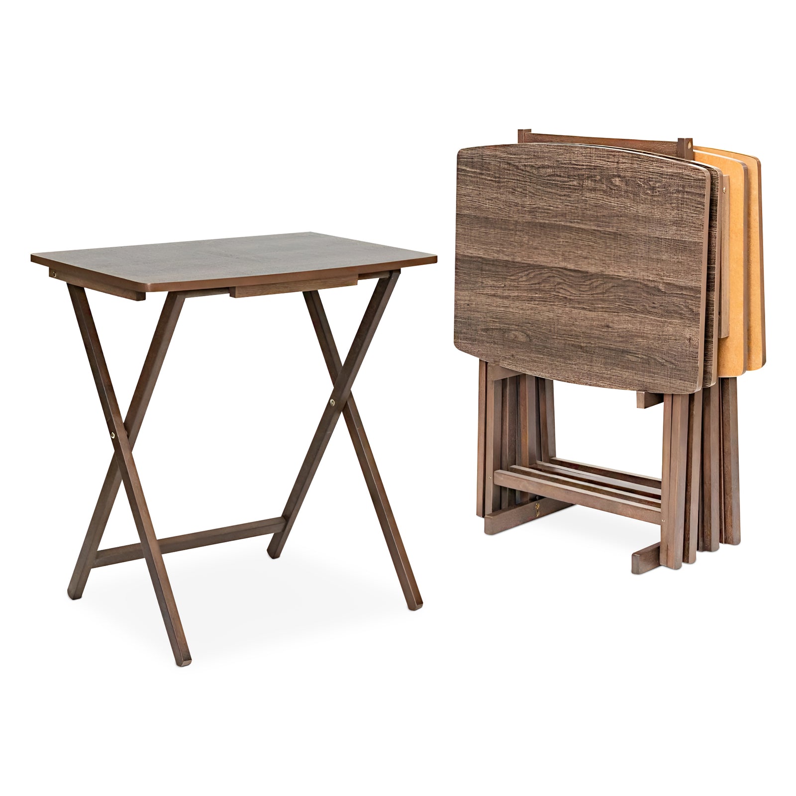 PJ Wood 5 Pack XL Oversize Tray Table, Living Room or Kitchen, Rustic Espresso - VMInnovations