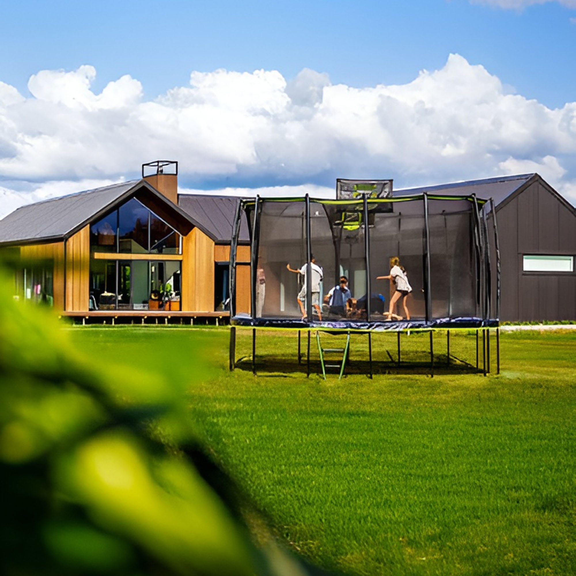 JumpFlex MEGA 17' Trampoline, Large Outdoor Jumping Play Set with Net and Ladder - VMInnovations