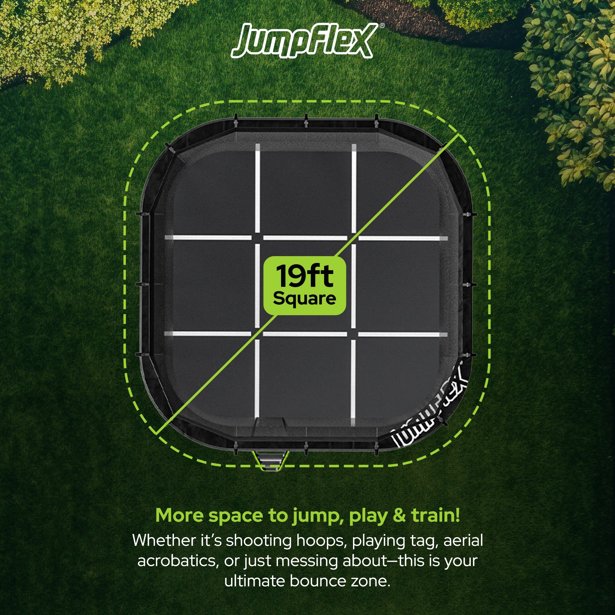 JumpFlex MEGA 19' Trampoline Outdoor Jumping Play Set w/ SMARTSHADE Canopy Cover