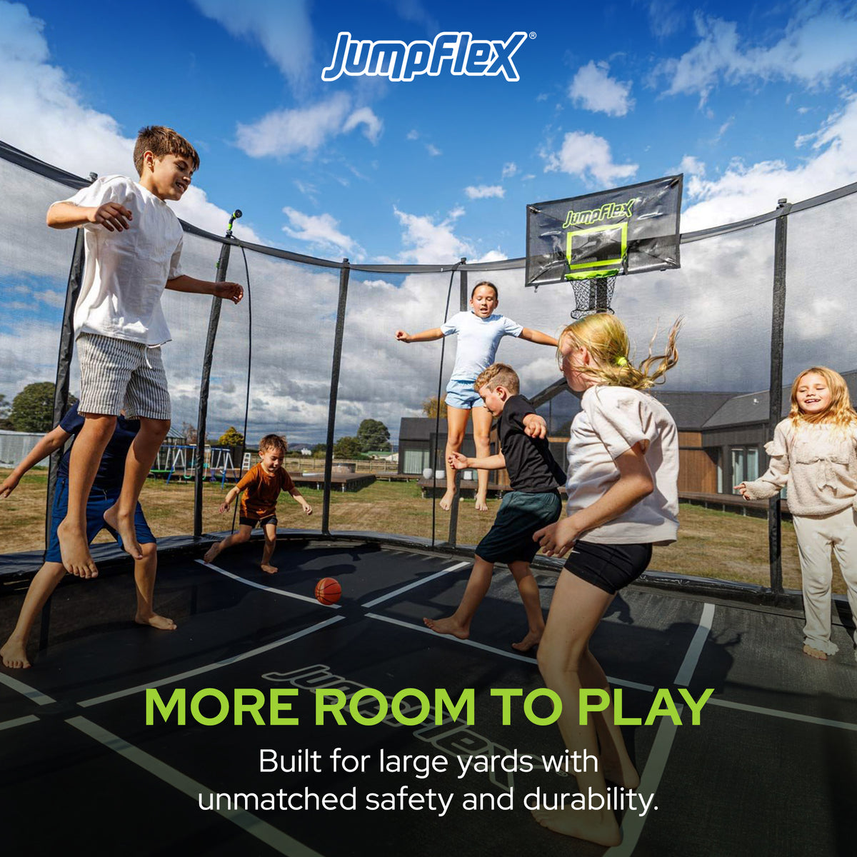 JumpFlex MEGA 19' Trampoline Outdoor Jumping Play Set w/ SMARTSHADE Canopy Cover