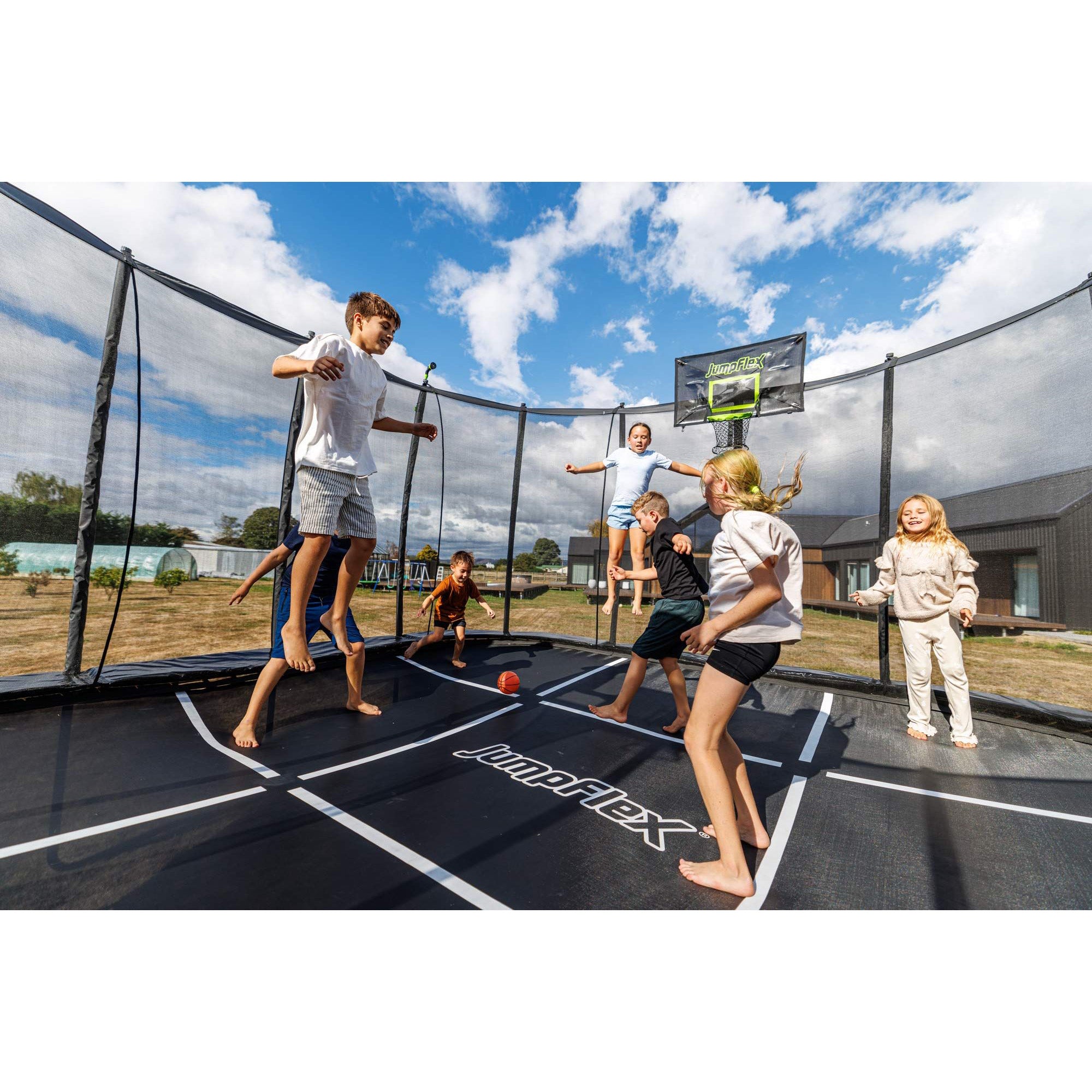 Jumpflex MEGA 19' Square Trampoline, Outdoor Play Equipment with Net & Ladder - VMInnovations