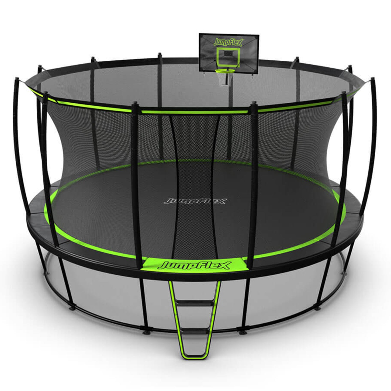 JumpFlex HERO 15' Trampoline with PROJAM Hero Basketball Hoop and Net Attachment - VMInnovations