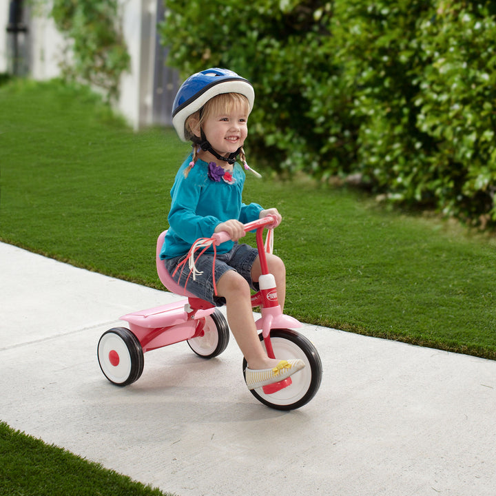 Radio Flyer 415PS Kids Readily Assembled Fold 2 Go Trike with Storage Bin, Pink