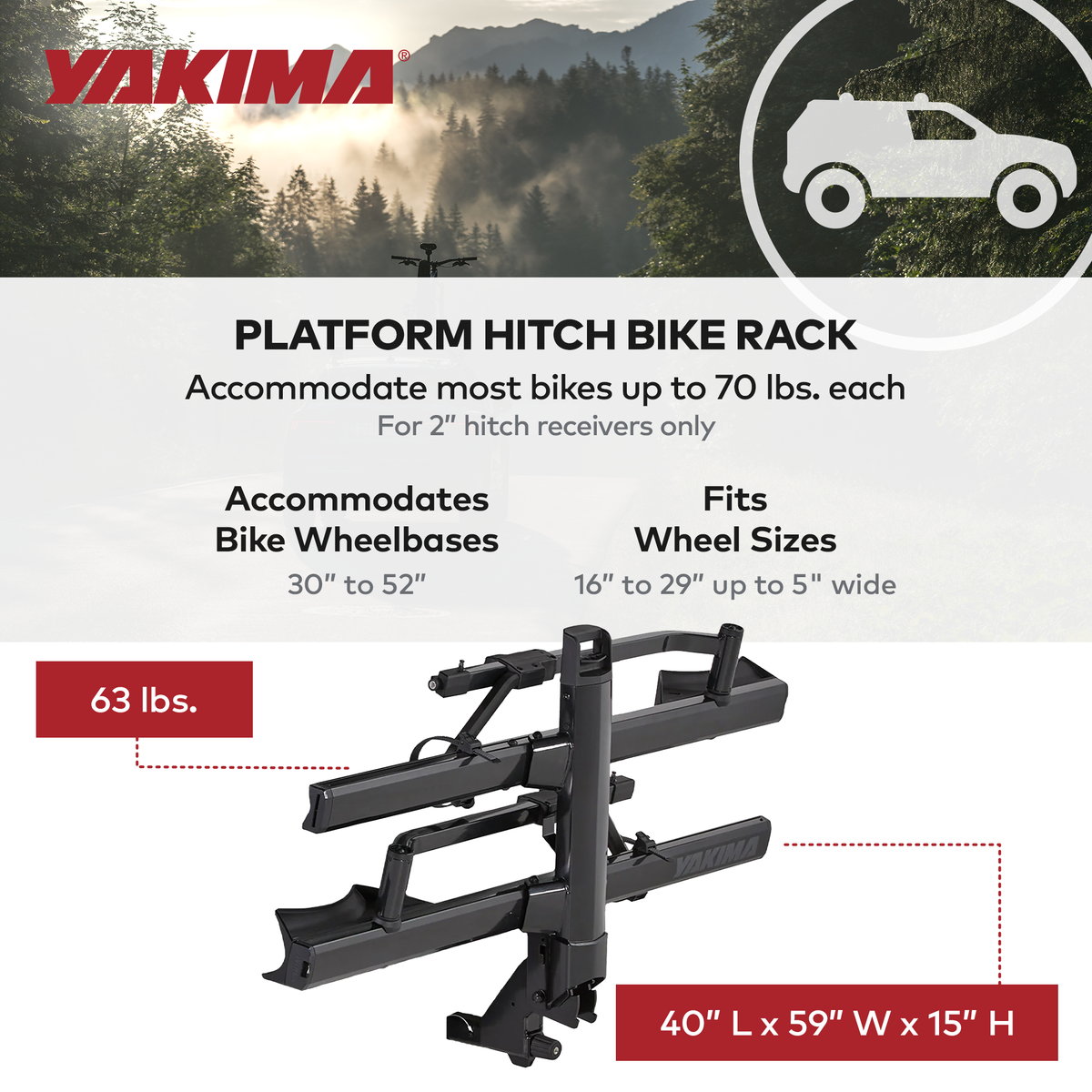 Yakima StageTwo 2" Premium Platform 2 Bike Tray Hitch Rack, Anthracite(Open Box)