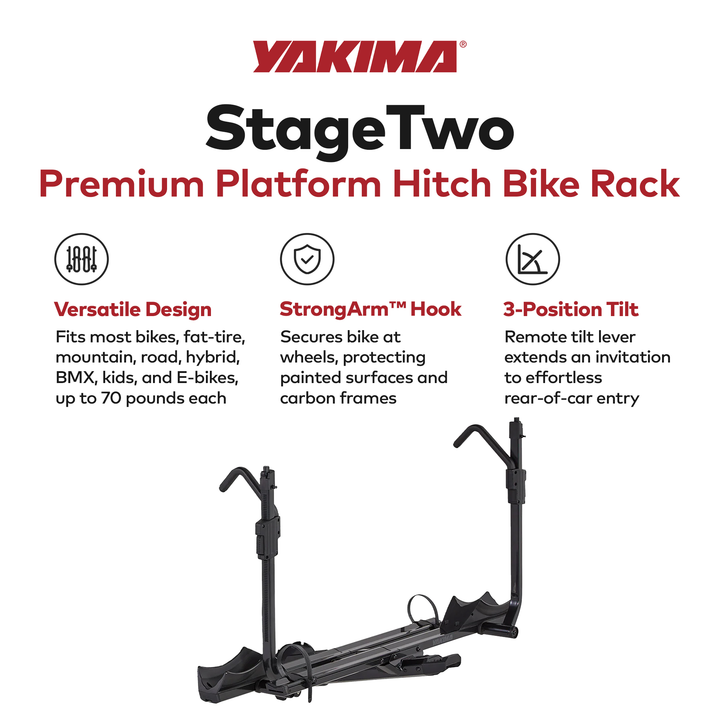 Yakima StageTwo 2" Premium Platform 2 Bike Tray Hitch Bike Rack, Anthracite