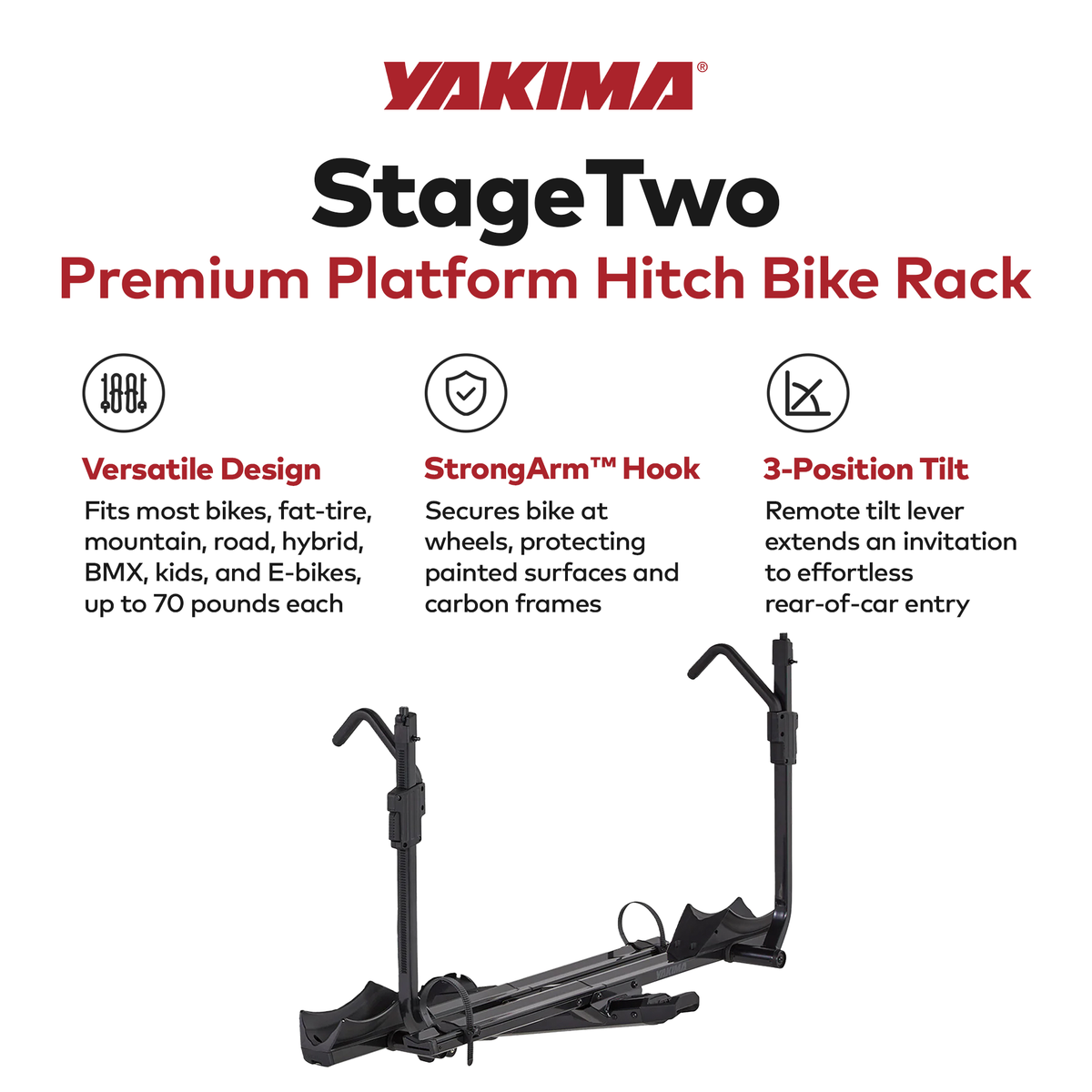 Yakima StageTwo 2" Premium Platform 2 Bike Tray Hitch Rack, Anthracite(Open Box)