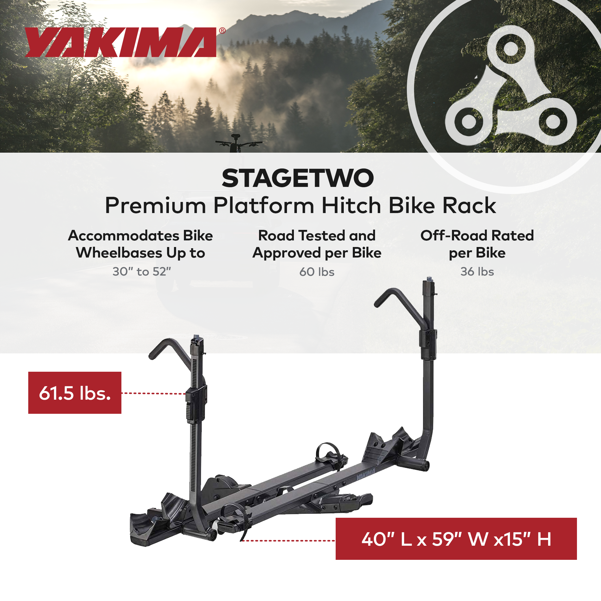 Yakima StageTwo 1.25" Premium Platform 2 Bike Tray Hitch Bike Rack, Anthracite - VMInnovations
