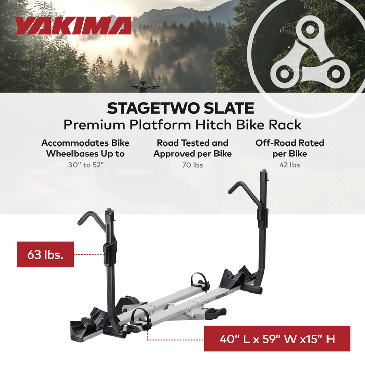 Yakima StageTwo 2" Premium Platform 2 Bike Tray Vehicle Hitch Bike Rack, Slate