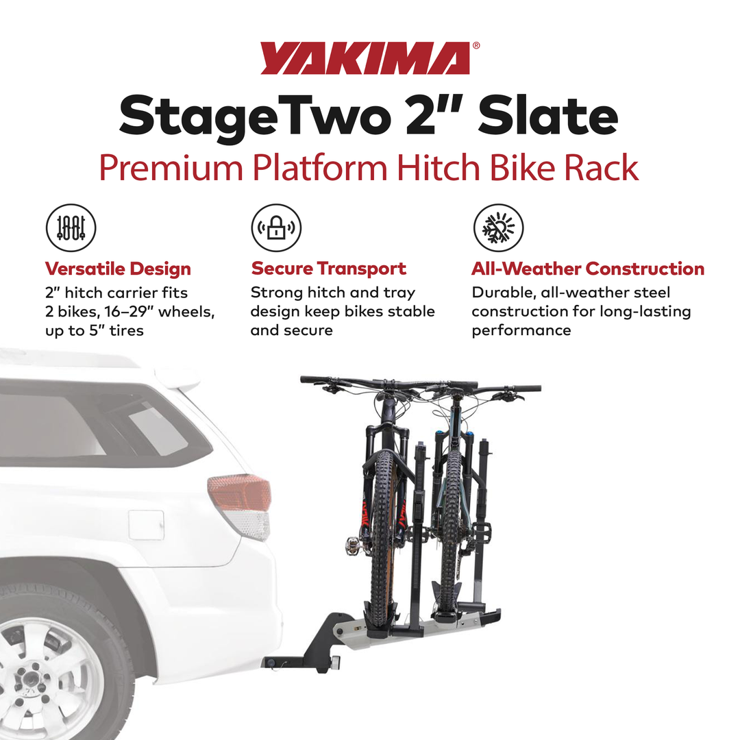 Yakima StageTwo 2" Premium Platform 2 Bike Tray Vehicle Hitch Bike Rack, Slate