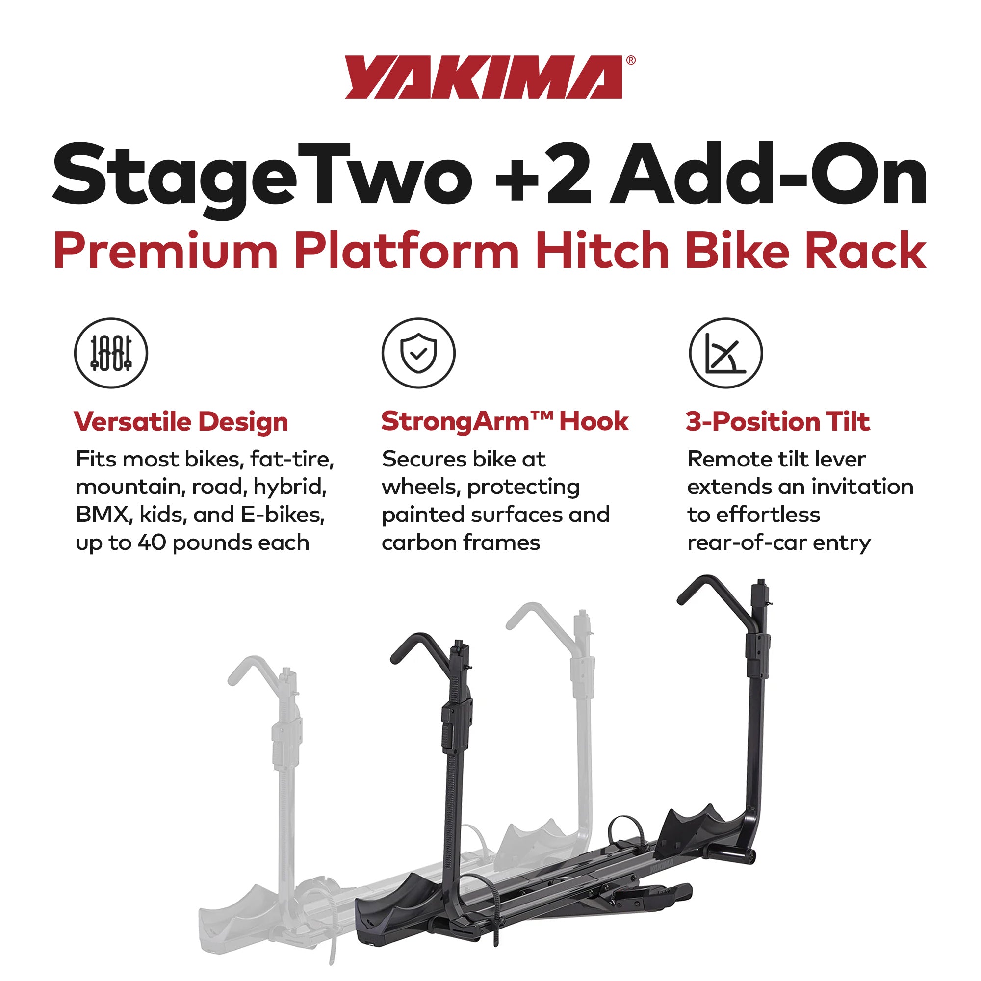 Yakima StageTwo Add-On Premium Platform 2 Bike Tray Hitch Bike Rack, Anthracite - VMInnovations