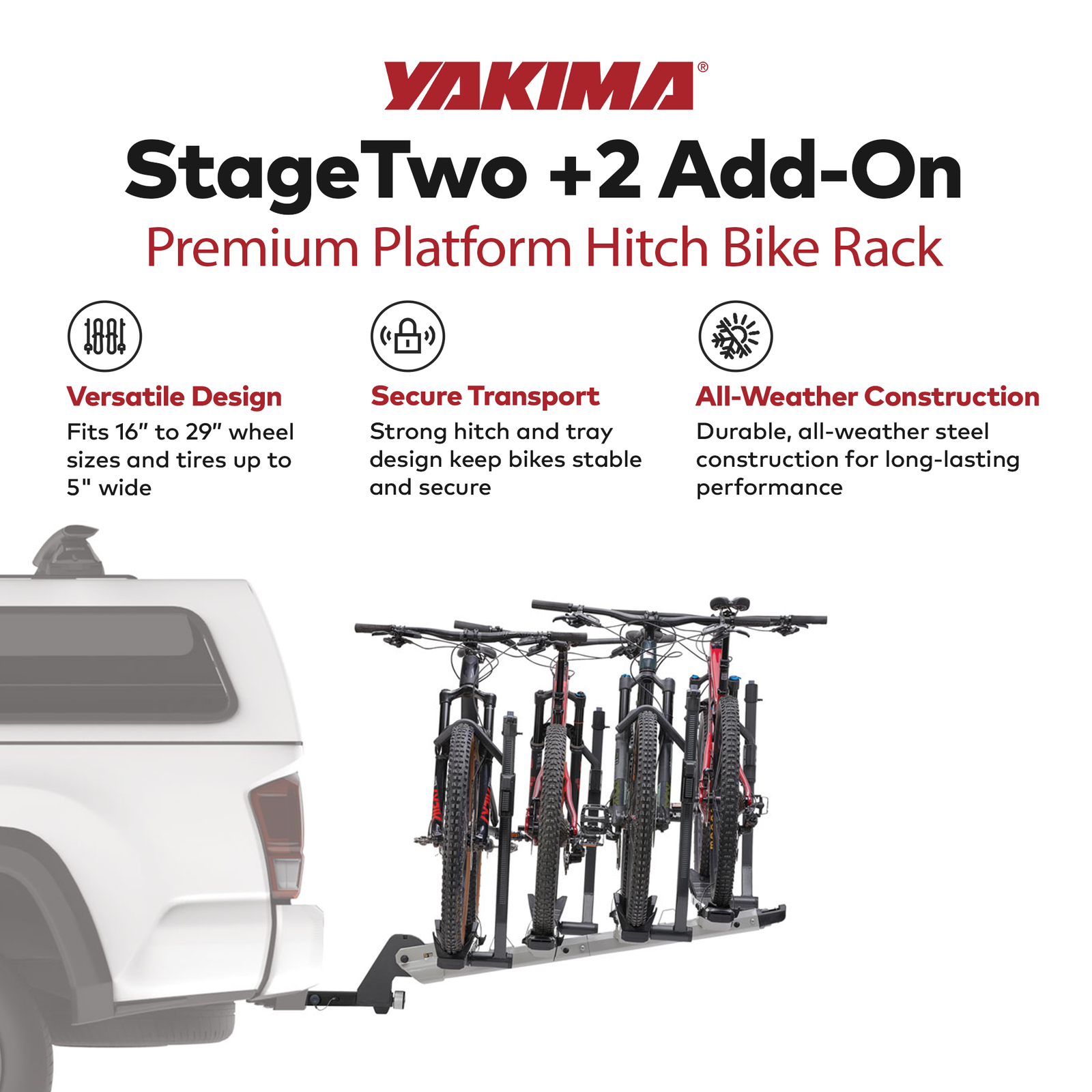 Yakima StageTwo 2" Premium Platform +2 Bike Tray Vehicle Hitch Add On, Slate - VMInnovations