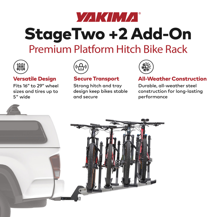 Yakima StageTwo 2" Premium Platform +2 Bike Tray Vehicle Hitch Add On, Slate