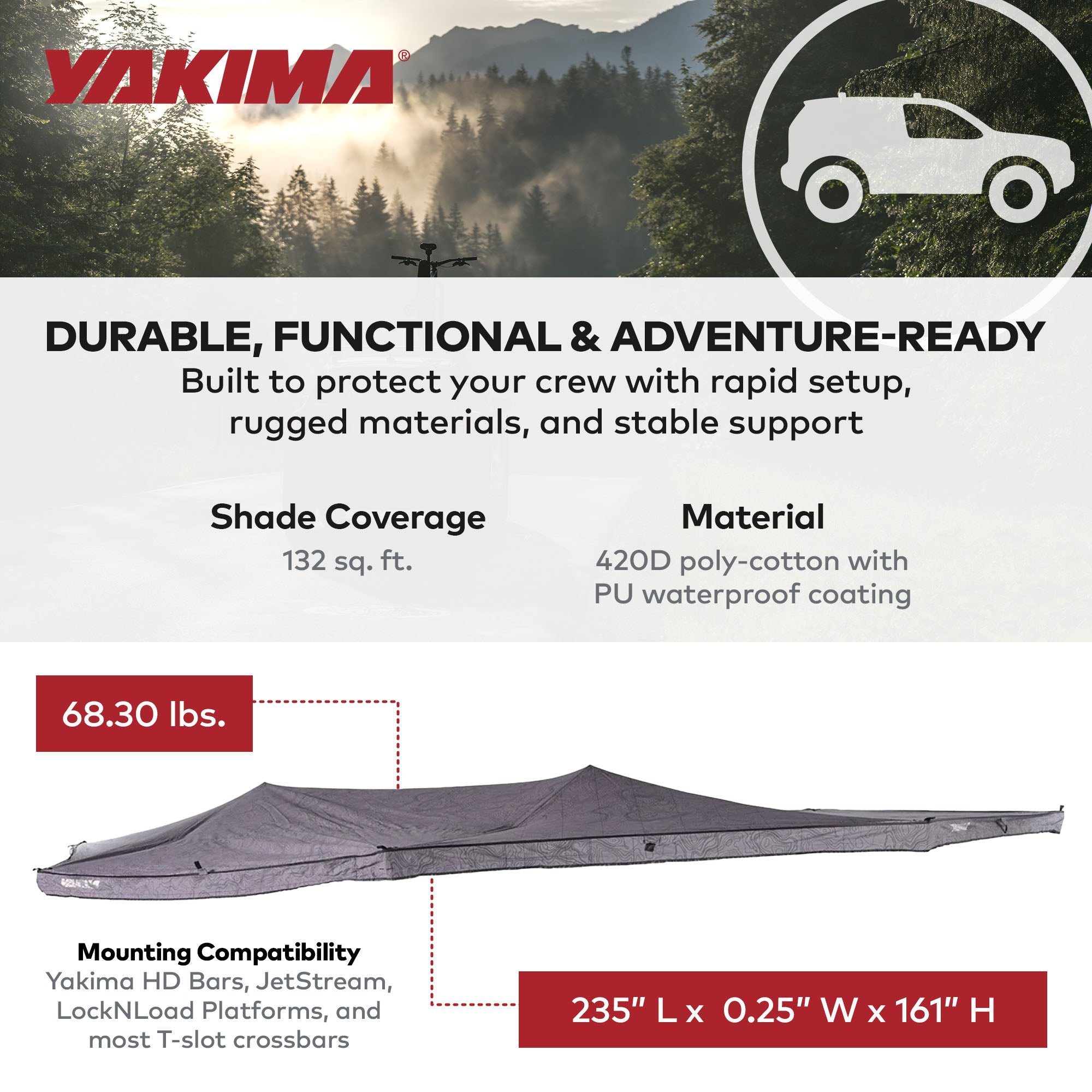 Yakima OverNOut 270 XL Awning, Opens on Right Side with 132 Sq. Ft. Coverage - VMInnovations
