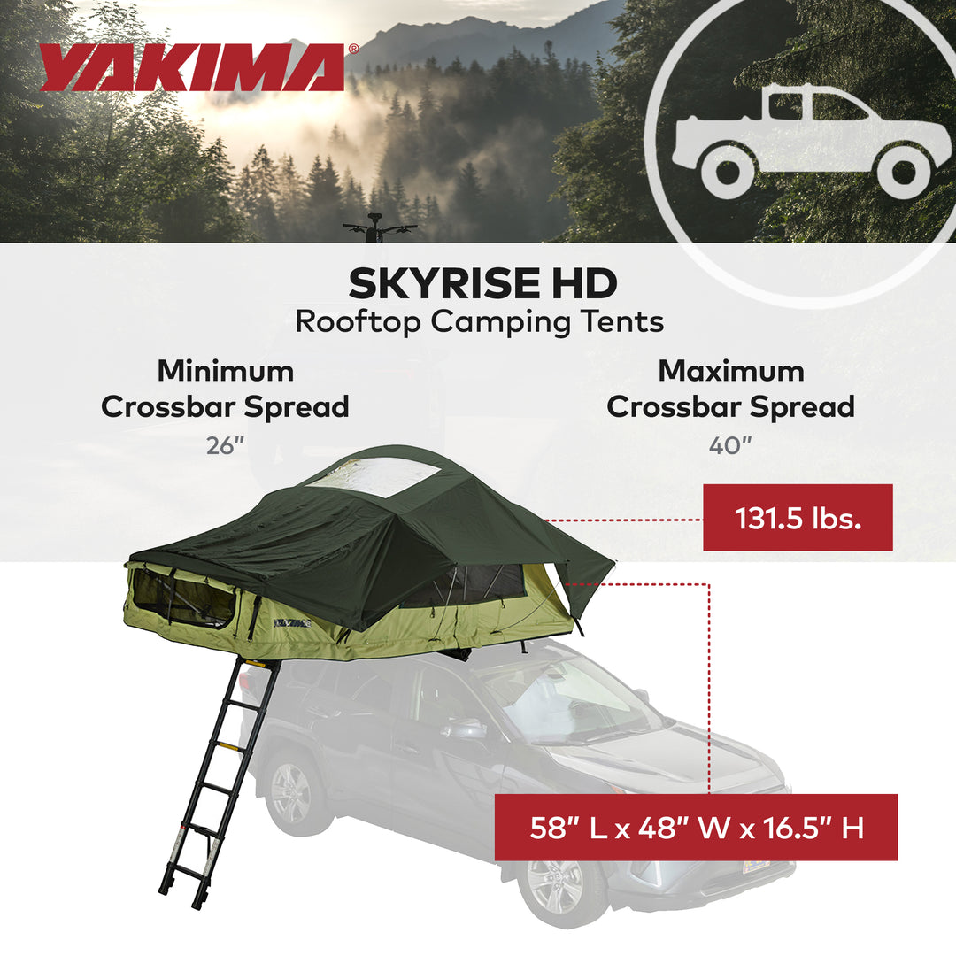 Yakima SkyRise HD Heavy Duty 4 Season Rooftop Tent, Mattress for 2 People, Green