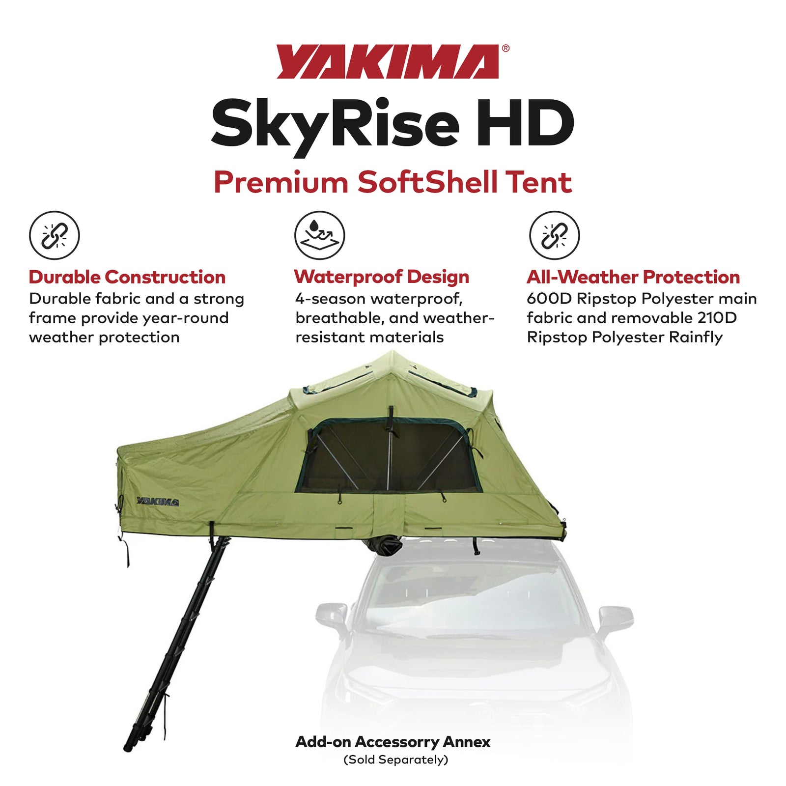 Yakima SkyRise HD Heavy Duty 4 Season Rooftop Tent, Mattress for 2 People, Green - VMInnovations
