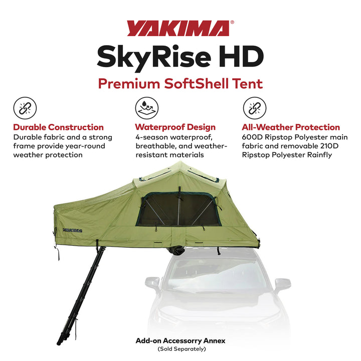 Yakima SkyRise HD Heavy Duty 4 Season Rooftop Tent, Mattress for 2 People, Green