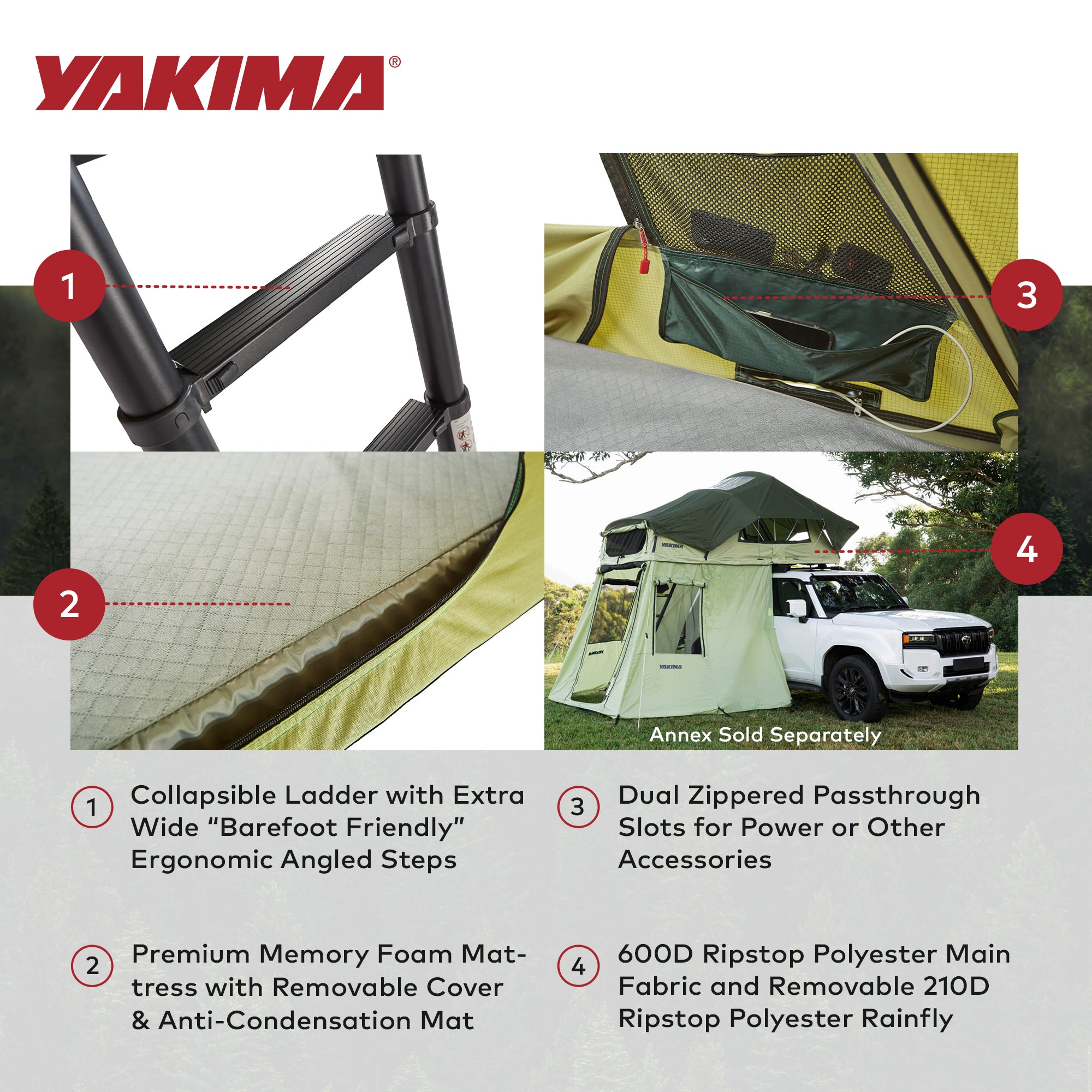 Yakima SkyRise HD Heavy Duty 4 Season Rooftop Tent, Mattress for 2 People, Green - VMInnovations