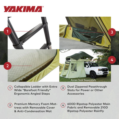 Yakima SkyRise HD Heavy Duty 4 Season Rooftop Tent, Mattress for 2 People, Green - VMInnovations