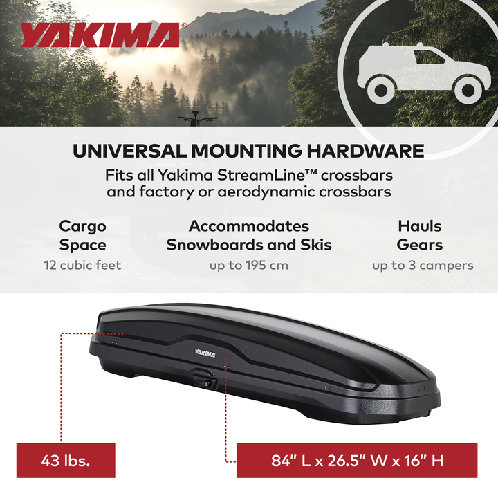 Yakima SkyBox NX Skinny 12 Rooftop Cargo Box, Fits StreamLine Crossbar, Black
