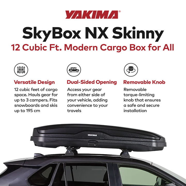 Yakima SkyBox NX Skinny 12 Rooftop Cargo Box, Fits StreamLine Crossbar, Black