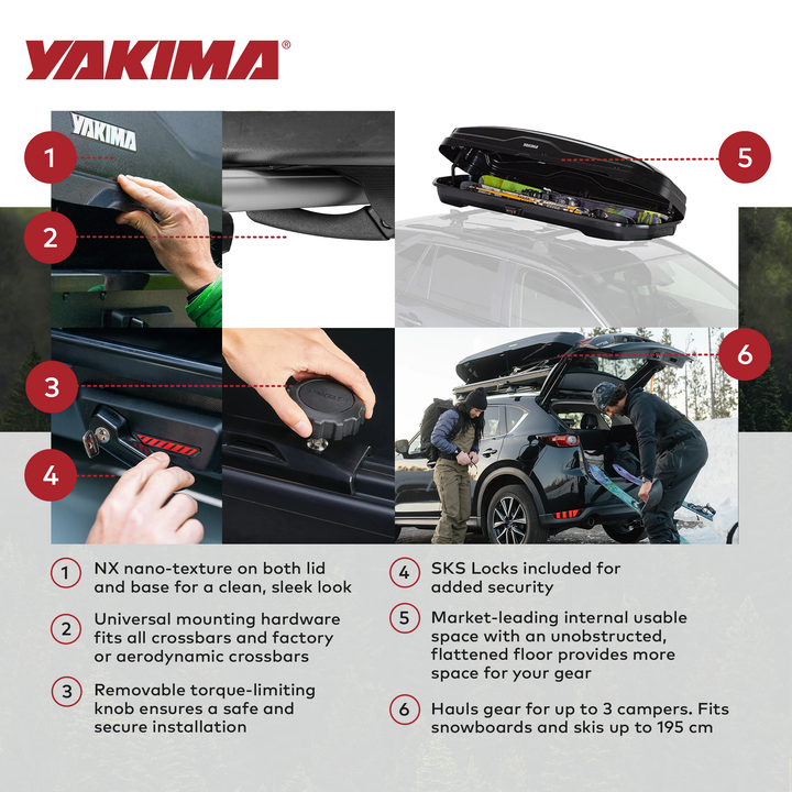 Yakima SkyBox NX Skinny 12 Rooftop Cargo Box, Fits StreamLine Crossbar, Black