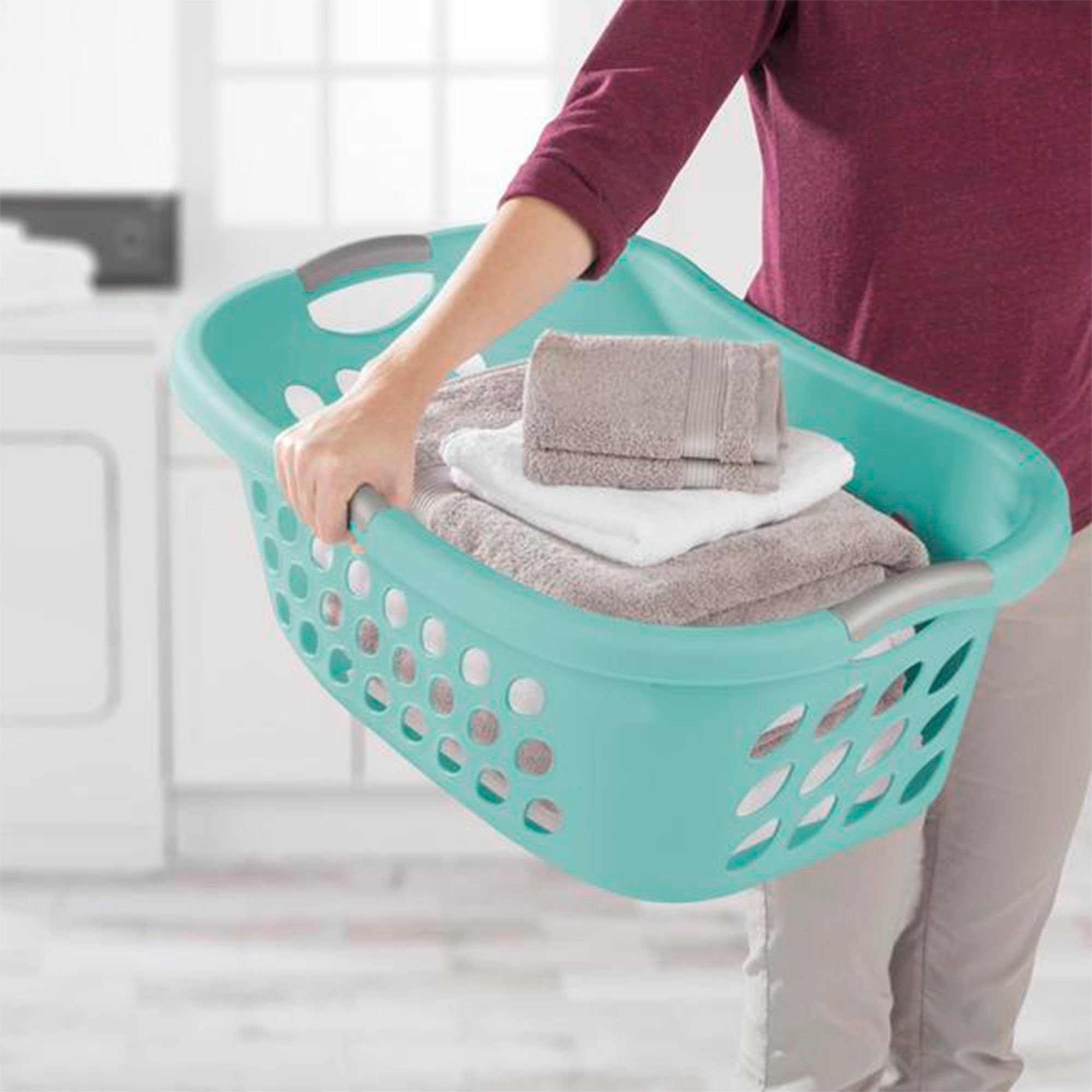 Sterilite 12 Pack Plastic Laundry Basket Ultra HipHold 1.25 Bu Contour Rim, Mint - VMInnovations