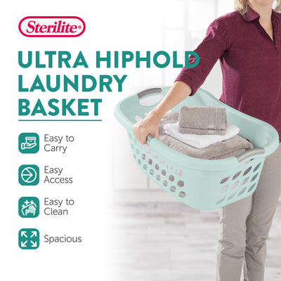 Sterilite 18 Pack Plastic Laundry Basket Ultra HipHold 1.25 Bu Contour Rim, Mint - VMInnovations