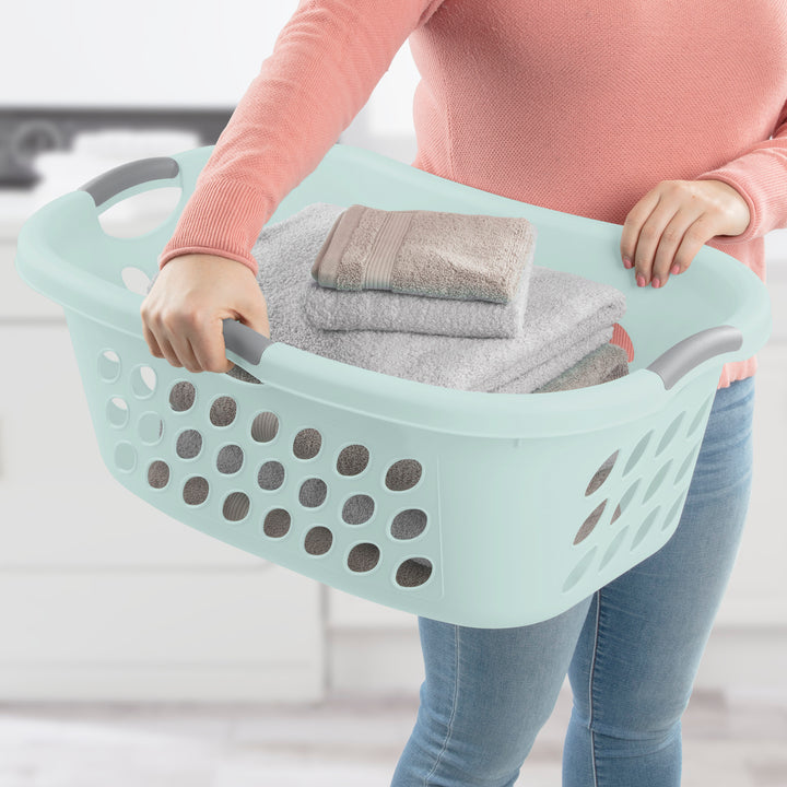 Sterilite 18 Pack Plastic Laundry Basket Ultra HipHold 1.25 Bu Contour Rim, Mint