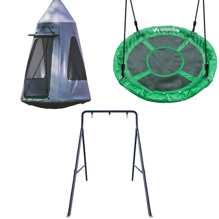 gobaplay Outdoor Swing Set Frame & gobaplay Round Swing & gobaplay Hanging Tent