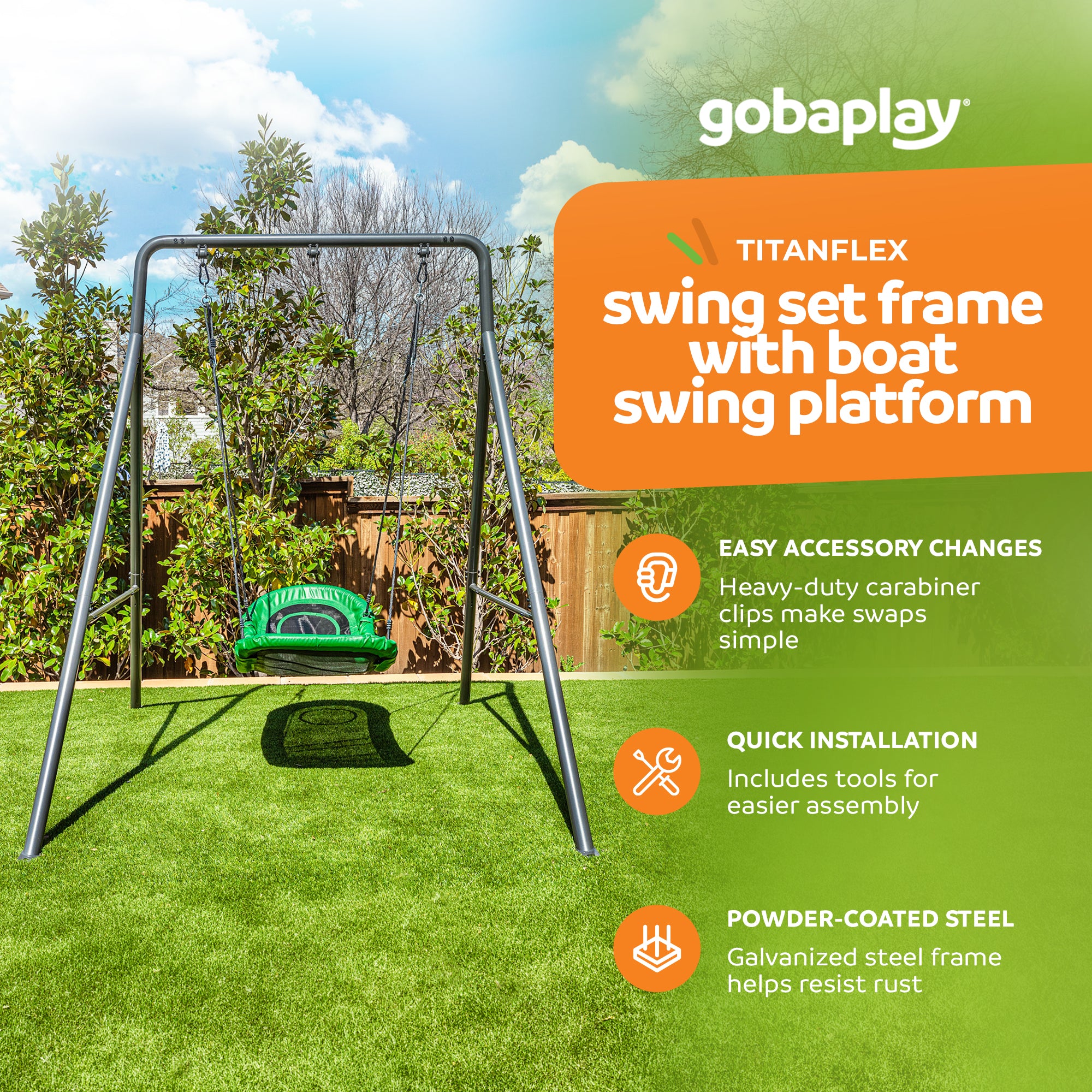 gobaplay Outdoor Swing Set Frame with Bars & gobaplay Boat Swing Platform Saucer