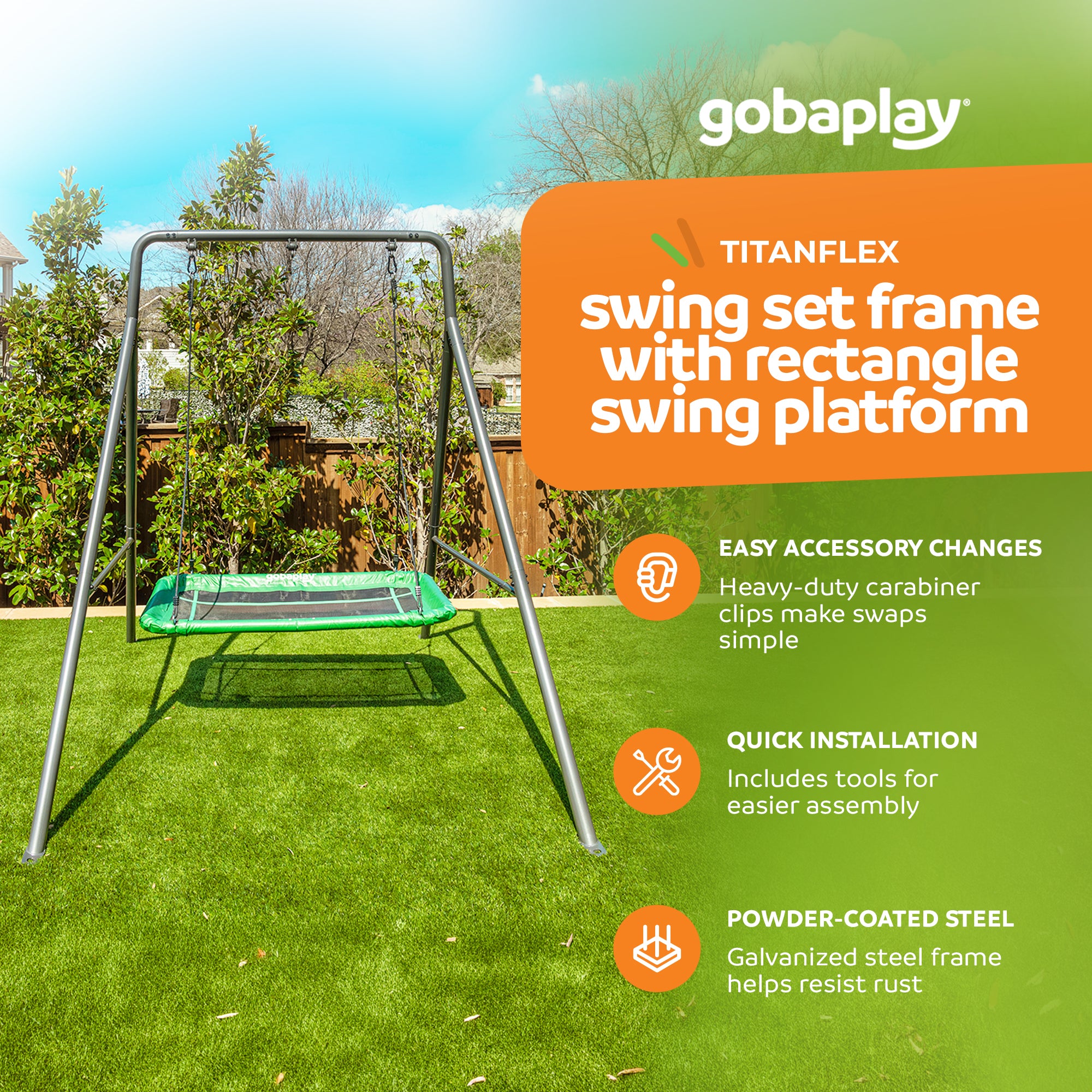 gobaplay Outdoor Swing Set Frame with Bars & gobaplay Rectangle Swing Platform