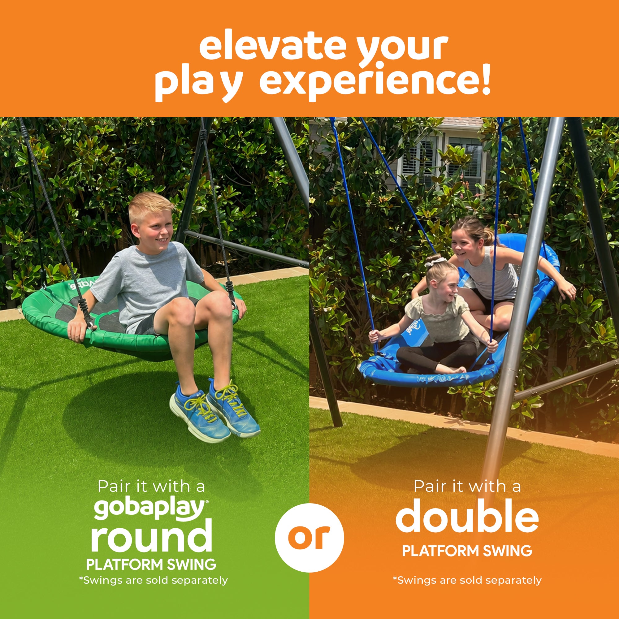 gobaplay Outdoor Swing Set Frame with Bars & gobaplay Rectangle Swing Platform