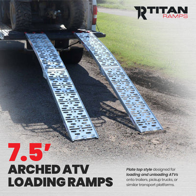 Titan Ramps 2 Pack 7.5’ Folding ATV Loading Ramps Arched Aluminum Design, Silver